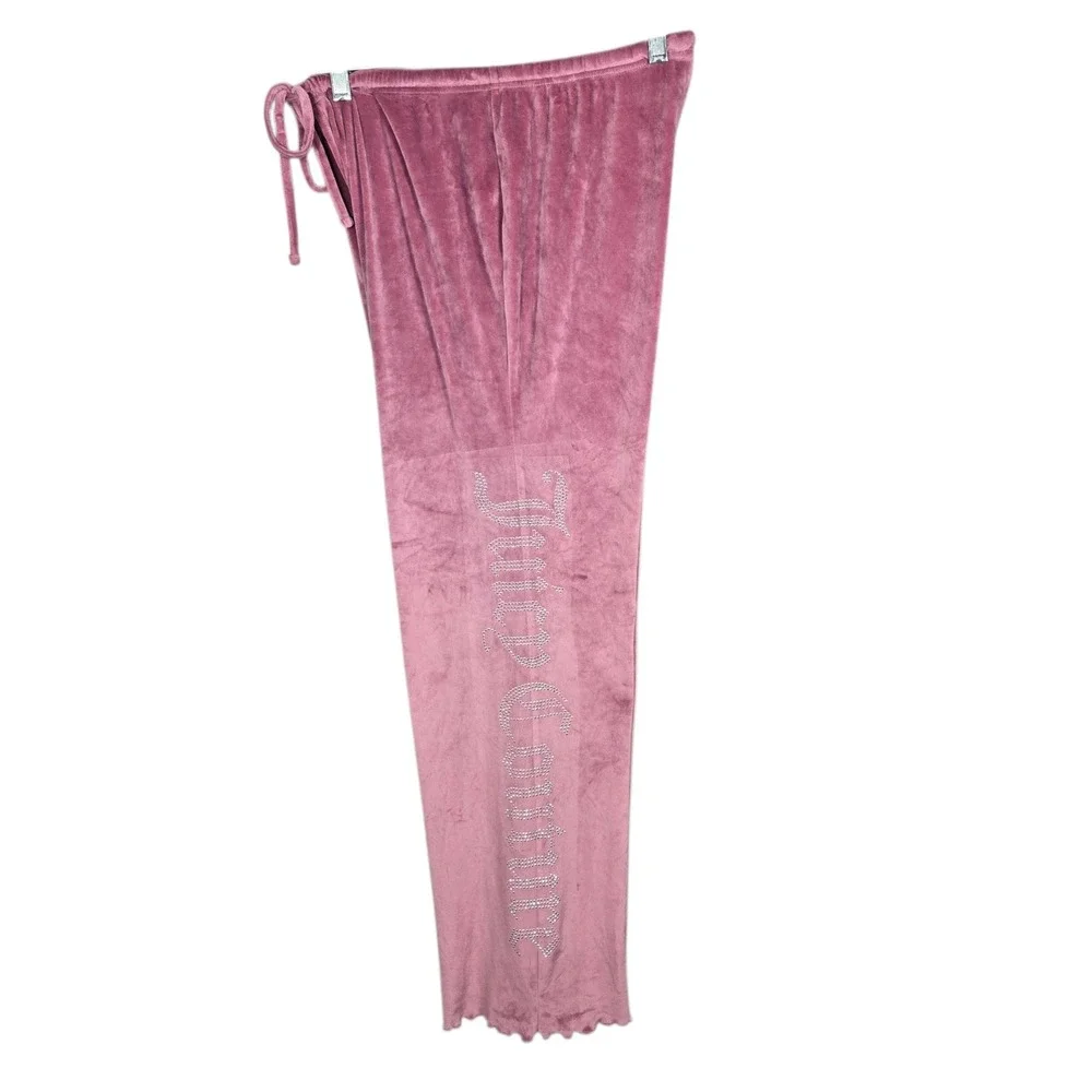 Juicy Couture Sleep Pant Womens Medium Pink Velour Rhinestone Logo Pajama Lounge